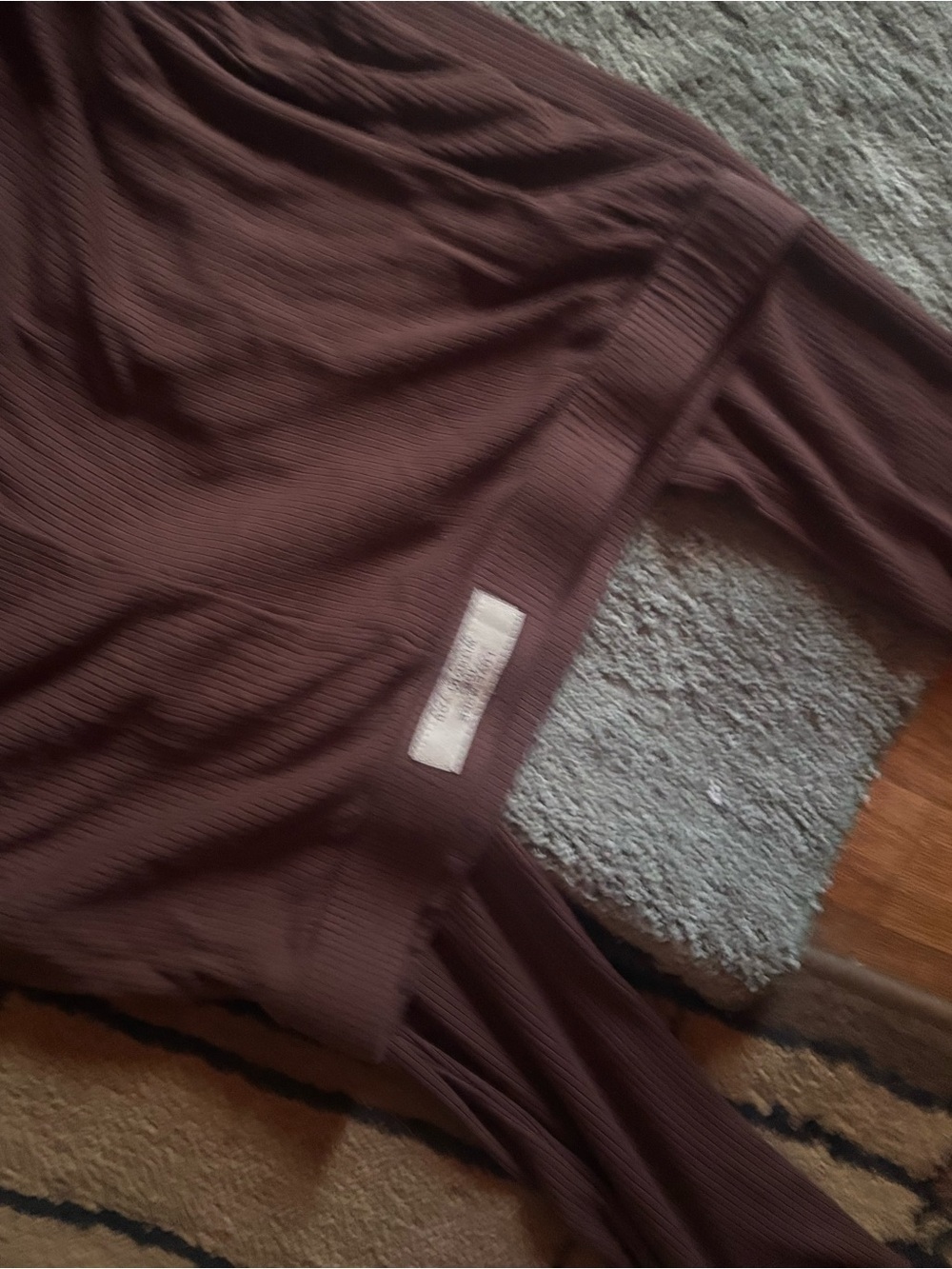 SHEIN Asymmetrical Ribbed Brown Fringe Skirt